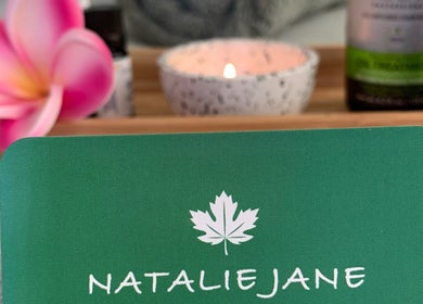Natalie Jane Wellbeing card with spa items at Malmesbury, England, GB.