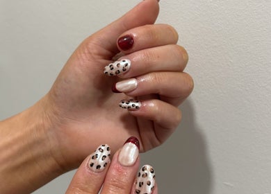 Elegant leopard print nails by Nails By Georgie at Sacred Empire, Royal Tunbridge Wells, England, GB.