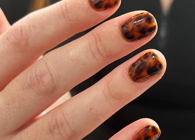 Tortoise shell nails crafted at Nails By Georgie at Sacred Empire, Royal Tunbridge Wells, England, GB.