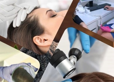 Collage showcasing treatments at Sheffield Trichology Clinic and Head Spa in Sheffield, England, GB.