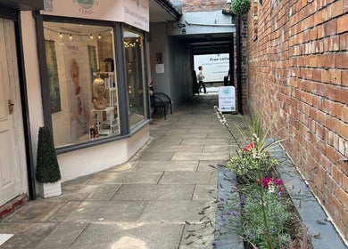 Sheffield Trichology Clinic and Head Spa entrance in scenic alley, Sheffield, England, GB.
