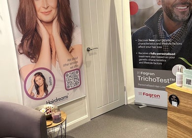 Welcoming interior at Sheffield Trichology Clinic and Head Spa in Sheffield, England, GB with informational displays.