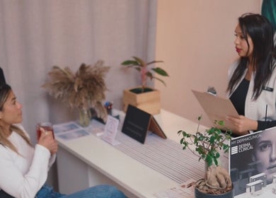 Client welcomed at Coco Luxe Skin Aesthetics, Cape Town, Western Cape, ZA reception area.