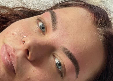 Close-up of enhanced brows at Georgia Grace Beauty, Berry, New South Wales, AU.