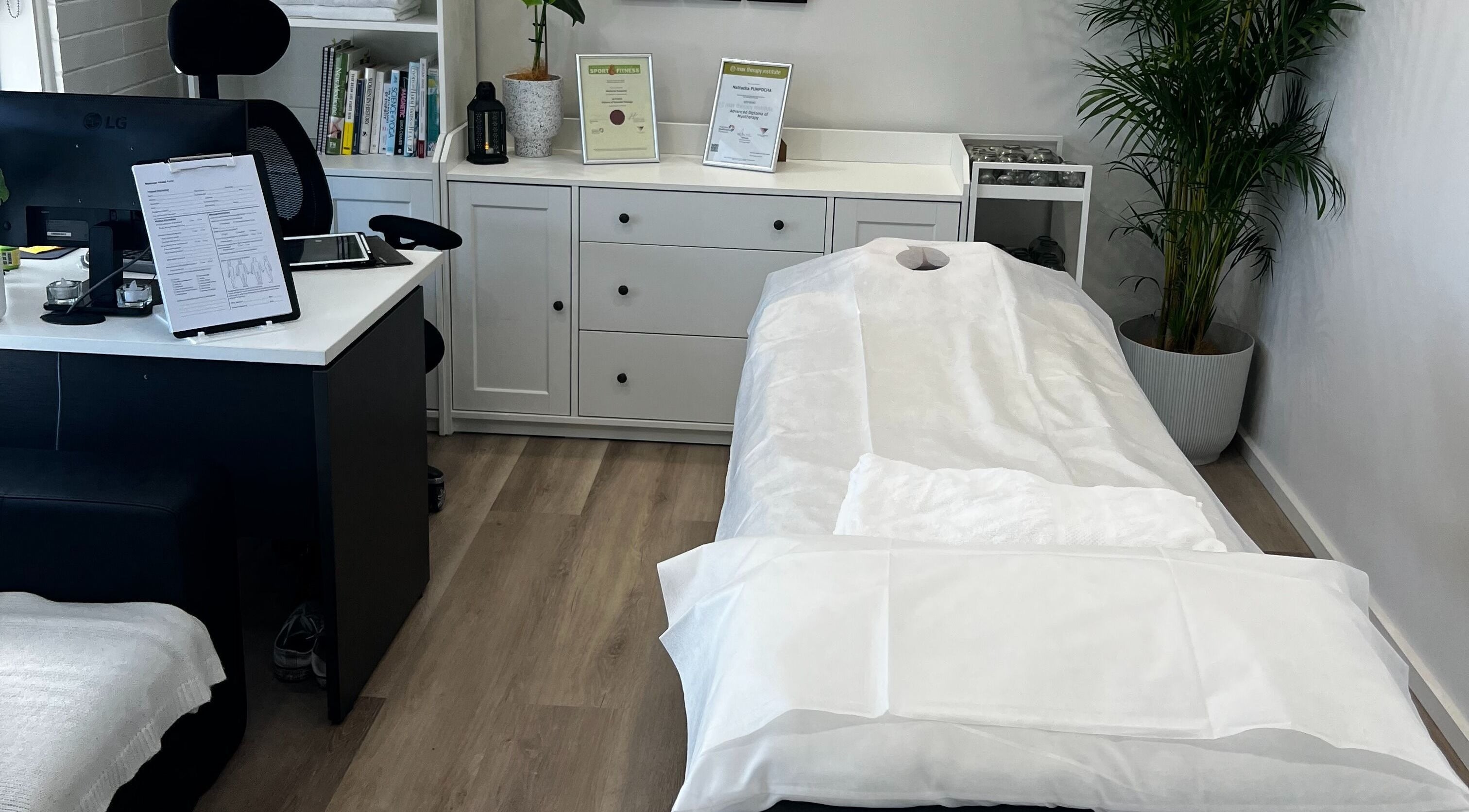 Relaxing therapy room at MRL Massage & Myo Therapy, Melbourne, Victoria, AU, featuring a massage table.