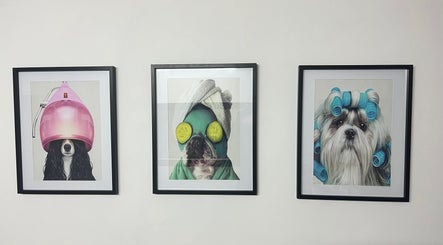 Fun dog spa artwork on display at Pretty Pups Dog Spa, Gourock, Scotland, GB. Perfect ambiance for pet lovers.