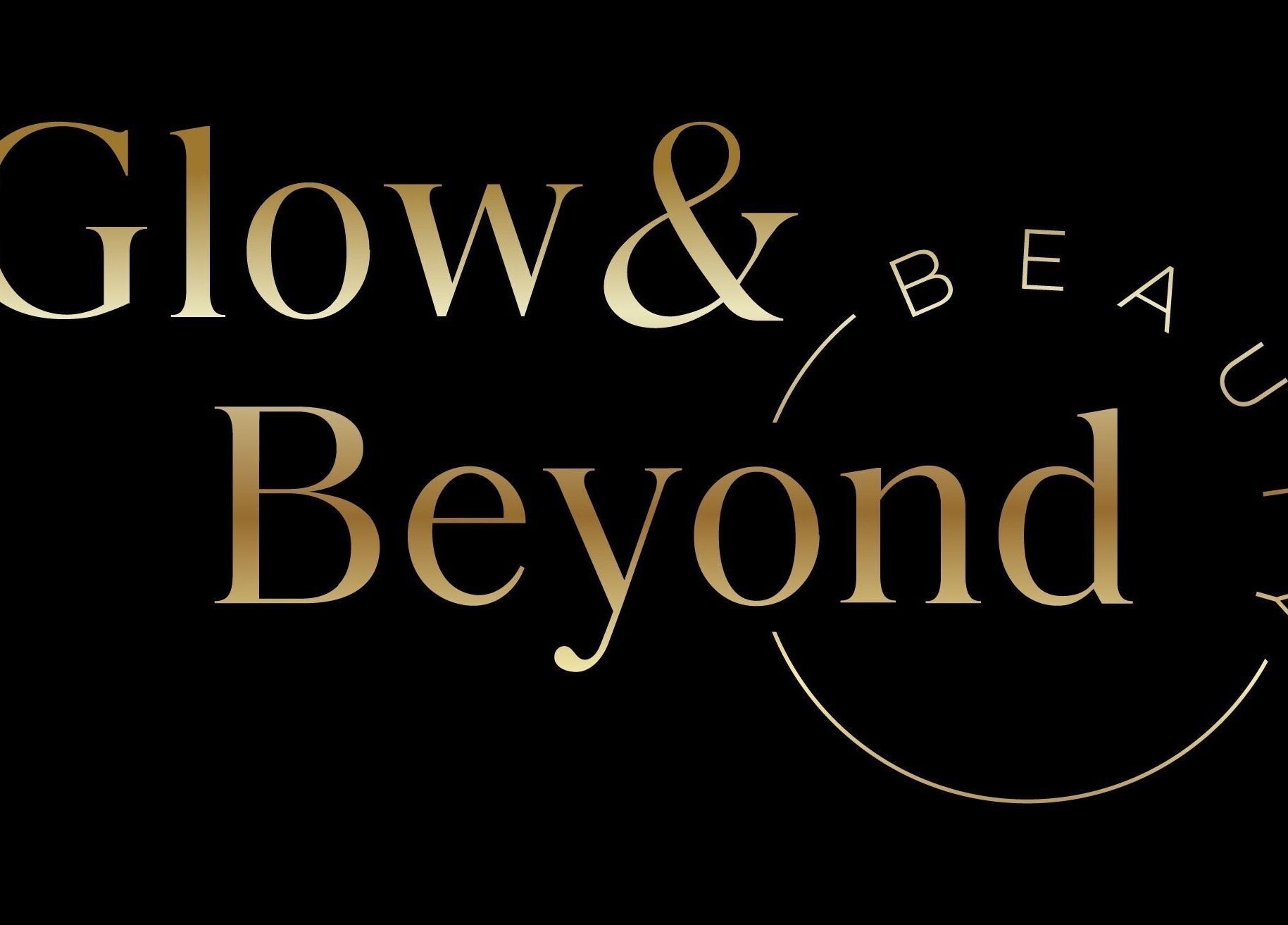Elegant logo for Glow & Beyond Beauty in Smithfield, New South Wales, AU, featuring gold text on a black background.