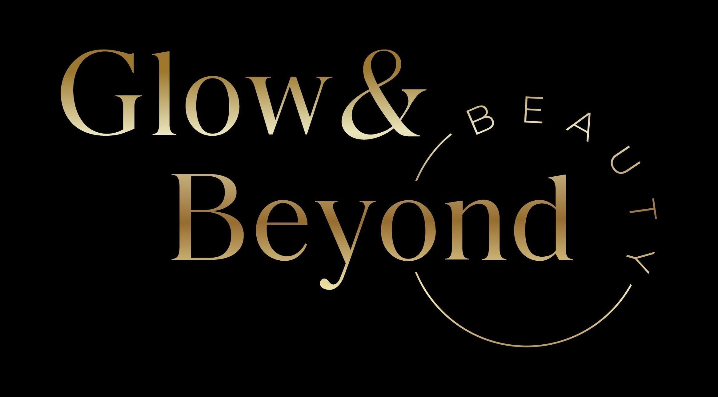Elegant logo for Glow & Beyond Beauty in Smithfield, New South Wales, AU, featuring gold text on a black background.
