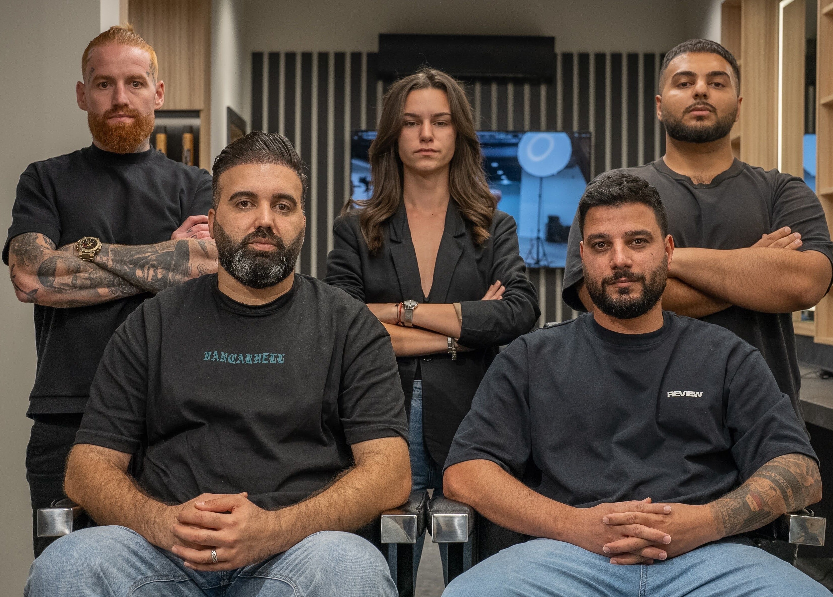 Team at Galaxy barbershop, Sofia, Sofia City Province, BG showcasing trendy styles and unity.