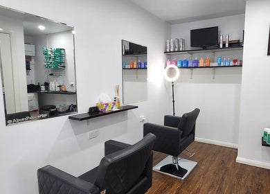 Modern salon chairs and mirrors at Alice's Palace in Kaleen, Australian Capital Territory, AU.