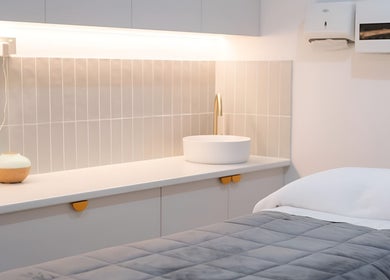 Relaxing therapy room at Indie Mane, Raymond Terrace, New South Wales, AU, featuring a sleek, modern design.