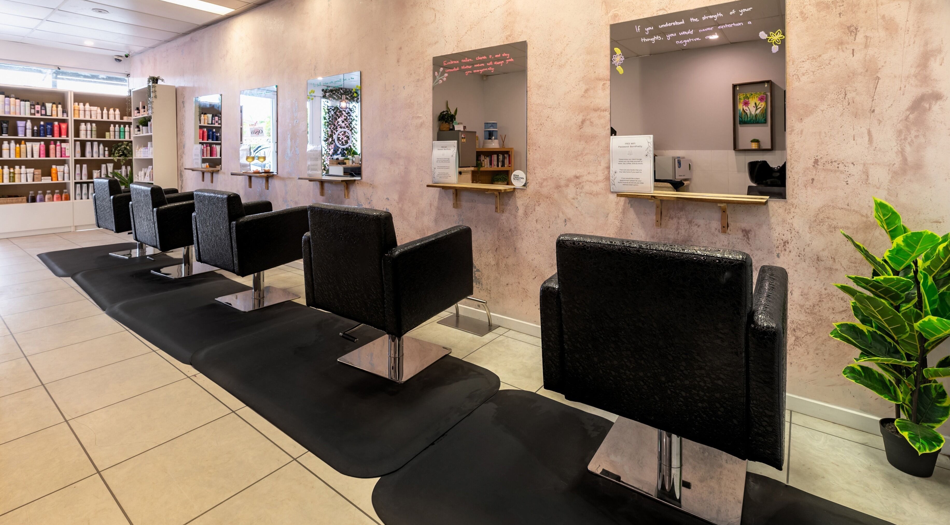 Modern salon interior at BORN PRETTY - Heritage Park, featuring stylish seating and decor, Heritage Park, Queensland, AU.