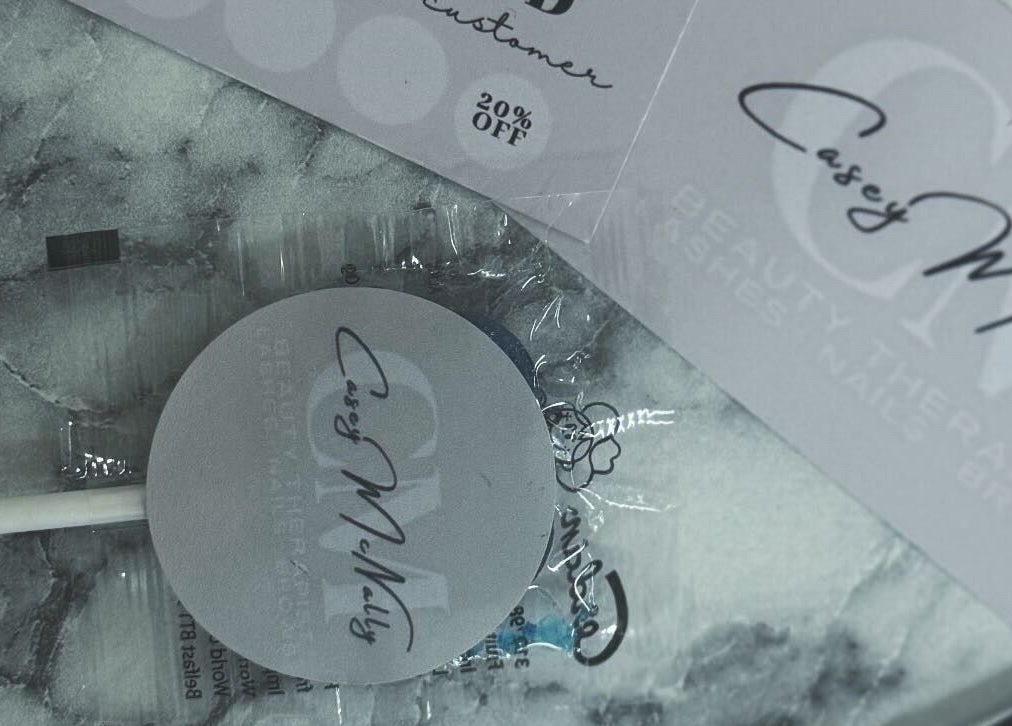 Beauty by Casey branding items on marble in Birkenhead, England, GB.