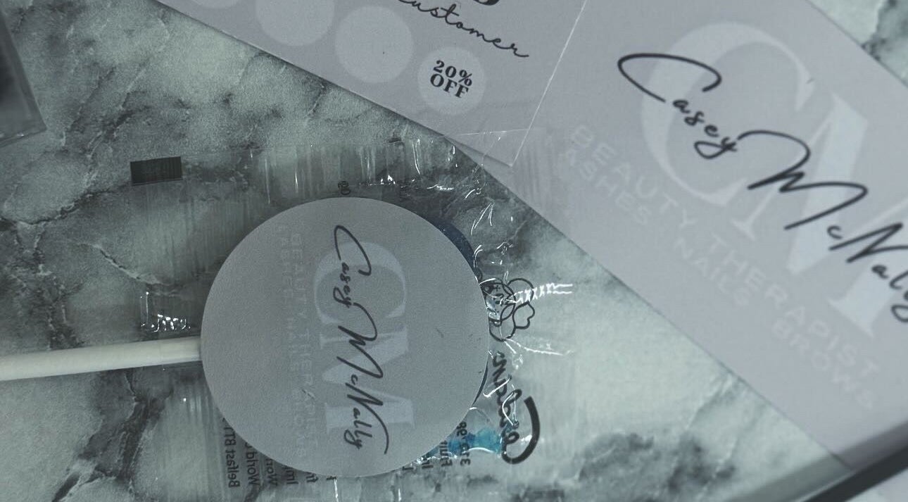 Beauty by Casey branding items on marble in Birkenhead, England, GB.