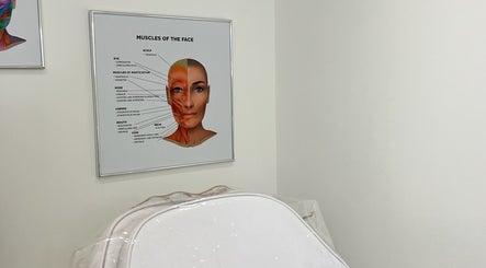 Face anatomy poster in AESTHETICS. By Nurse Ryan clinic, Glasgow, Scotland, GB. Minimalist and informative decor.