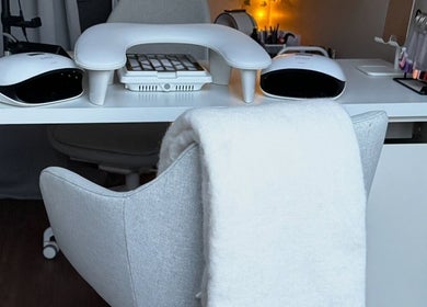 Tranquil nail station at Nails by Krisztina, Saint Helens, England, GB, featuring modern manicure tools.