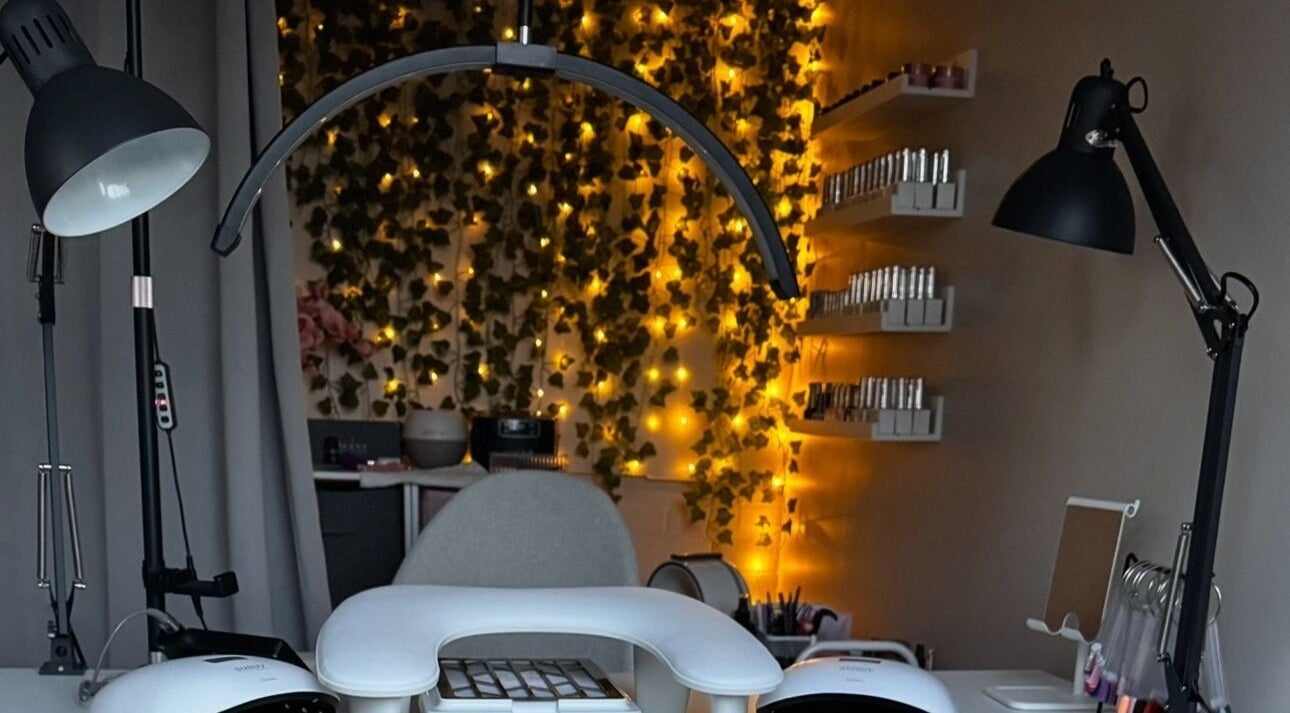 Cozy nail studio at Nails by Krisztina, Saint Helens, England, GB, featuring elegant lighting and nail tools.