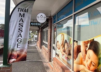 Exterior of Shellharbour village Thai massage, showcasing signage and a relaxing ambiance in Shellharbour, New South Wales, AU.