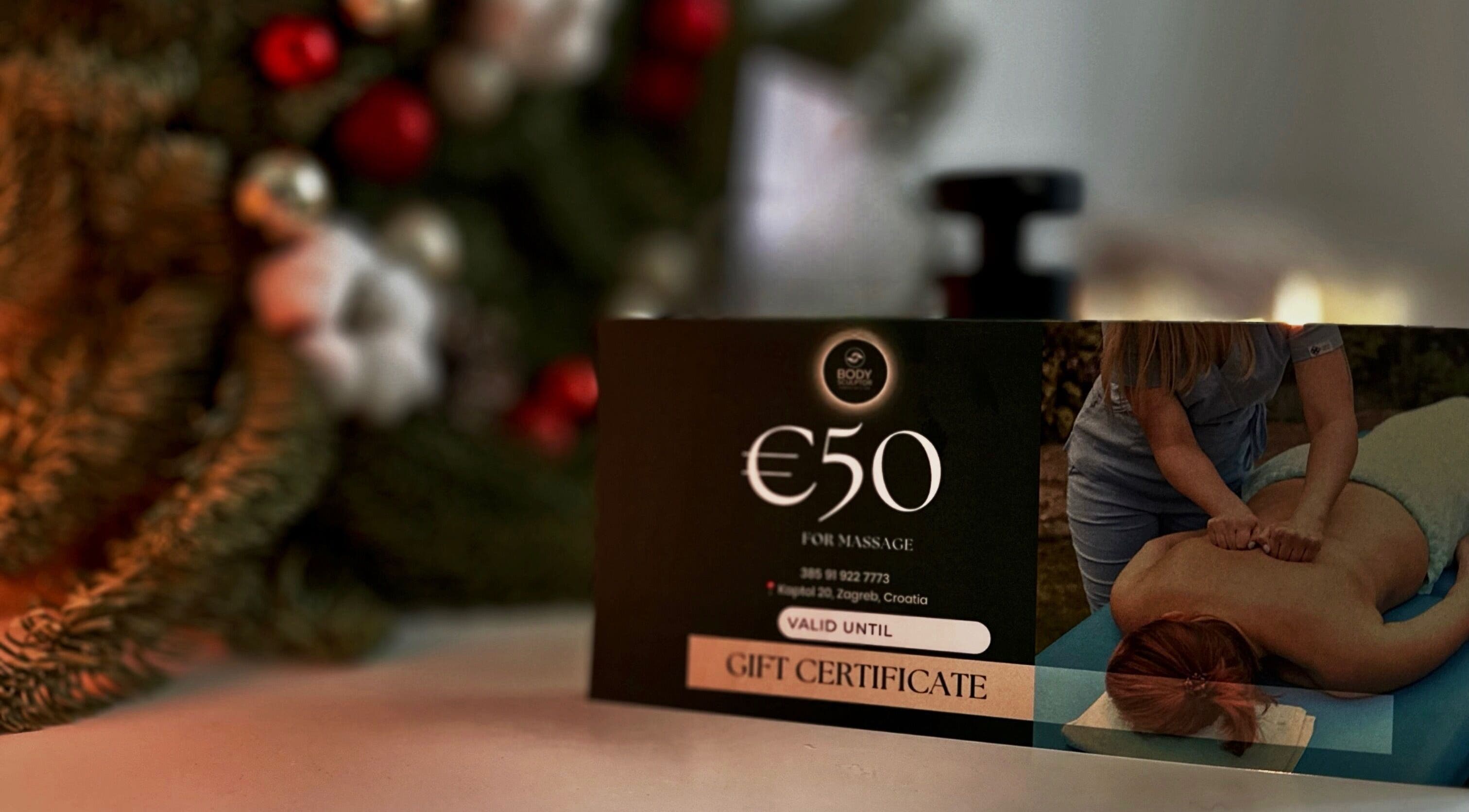 Darovni bon od 50 eura za masažu u Body Sculptor, Zagreb, Grad Zagreb, HR, uz božićni ugođaj.