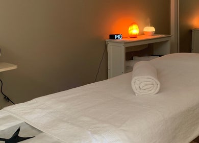 Relaxing massage room at Nancys Beauty and Massage, Clifton Springs, Victoria, AU with warm lighting.