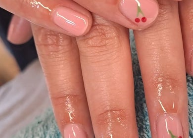 Elegant cherry-themed nail art at Nailed by Chels, Cape Town, Western Cape, ZA.