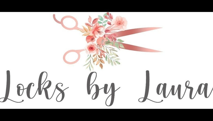 Logo of Locks by Laura - Salon Studios and Co. featuring floral scissors in Washington, England, GB.