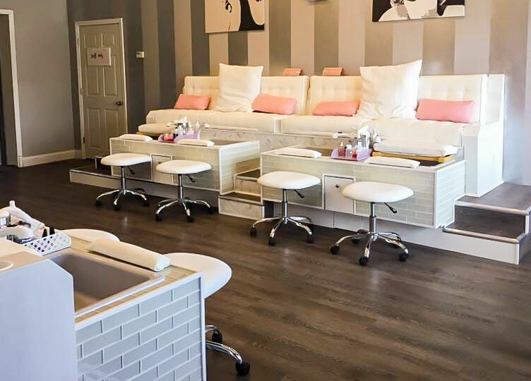 Luxurious pedicure chairs at New Beauty Nail Lounge and Spa in Bellingham, Massachusetts, US.