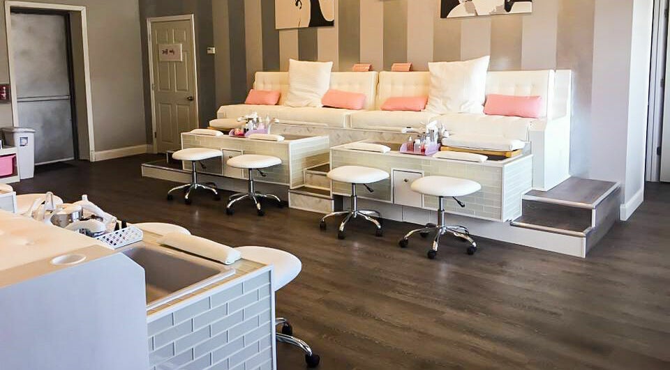 Luxurious pedicure chairs at New Beauty Nail Lounge and Spa in Bellingham, Massachusetts, US.