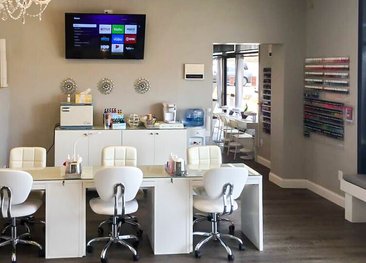 Elegant interior of New Beauty Nail Lounge and Spa in Bellingham, Massachusetts, US.