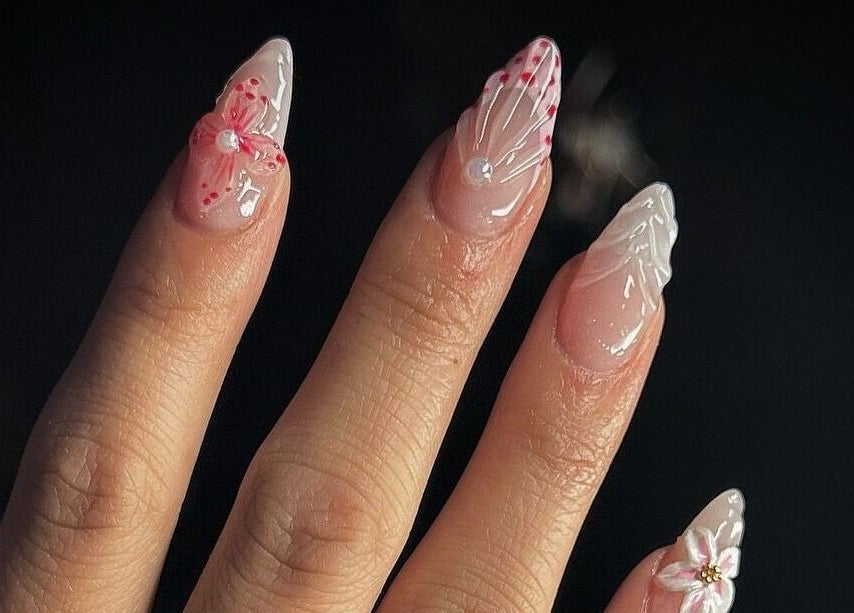 Stylish floral acrylic nails at Beauty By Kristina Fa, Yagoona, New South Wales, AU for a chic look.