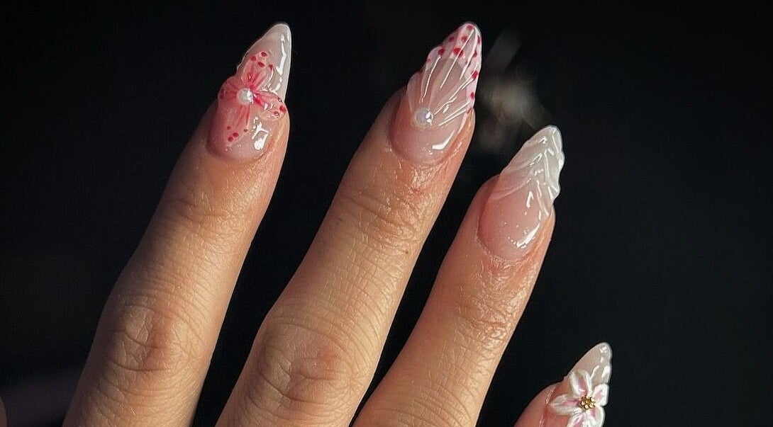 Stylish floral acrylic nails at Beauty By Kristina Fa, Yagoona, New South Wales, AU for a chic look.