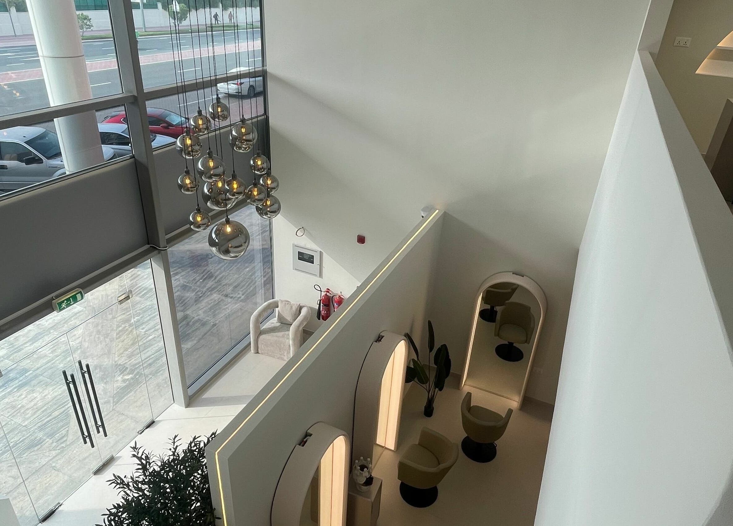 Modern interior of Sasalon Dubai featuring stylish chairs and elegant lighting. Located in Dubai, Dubai, AE.