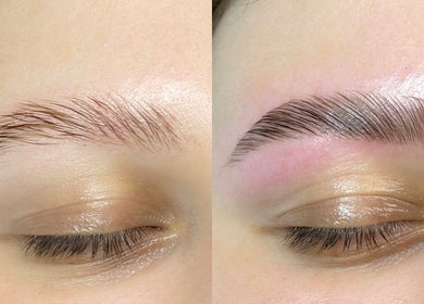 Eyebrow lamination before and after at By Liv in Doncaster, England, GB showcasing smooth, defined results.