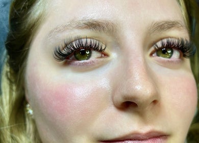 Close-up of eyelash extensions at By Liv, Doncaster, England, GB showcasing lush, voluminous lashes.