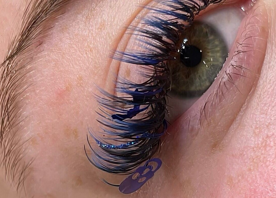 Close-up of eye with artistic lashes at By Liv, Doncaster, England, GB.