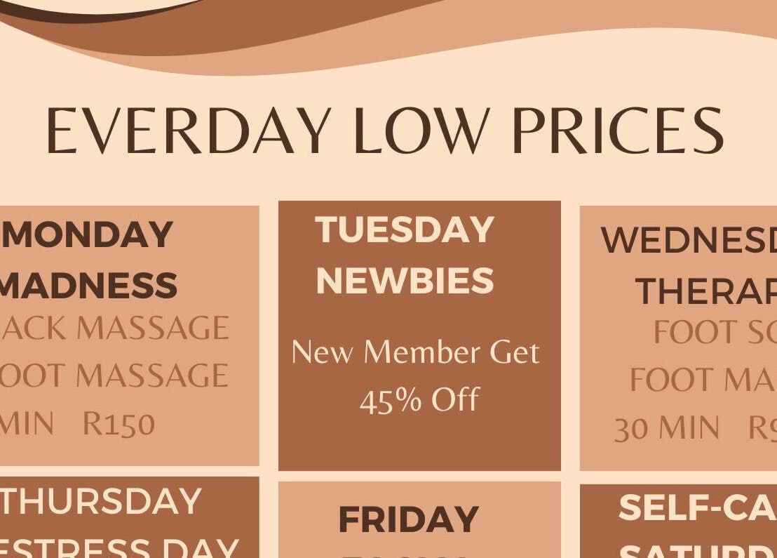 Discover weekly offers at DK HARMONY WELLNESS & MEDSPA, Johannesburg, Gauteng, ZA. Affordable massage specials.