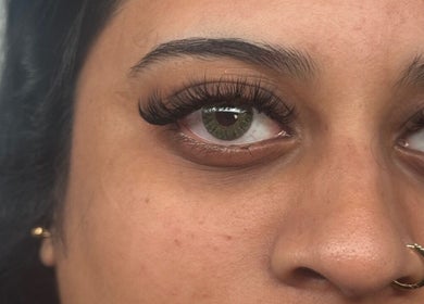 Close-up of eyelash extensions at Evara Amore in London, England, GB for stunning aesthetics.