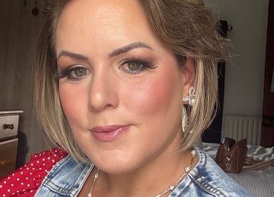 Styled client at Hair’On Hill, Caledon, Northern Ireland, GB showcasing elegant makeup and accessories.