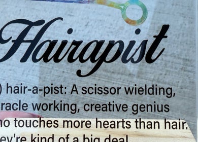 Hairapist sign at Hair’On Hill, Caledon, Northern Ireland, GB celebrating hairstylists' creativity.