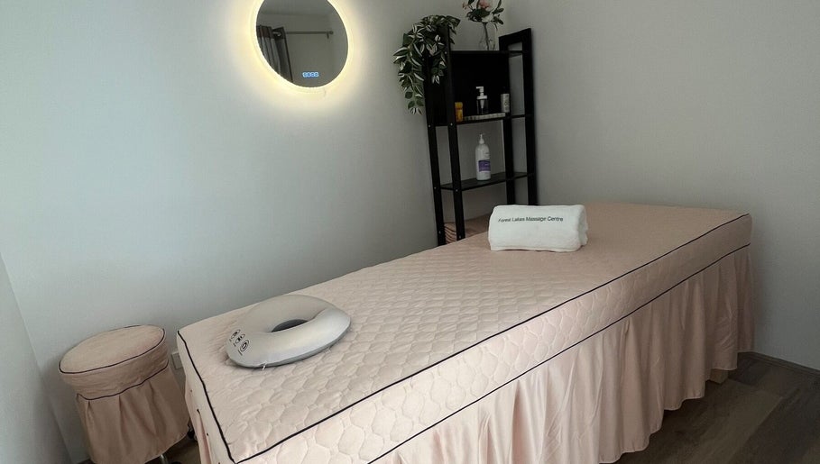 Relaxing massage room at Forest Lakes Massage Centre, Thornlie, Western Australia, AU with soft lighting.