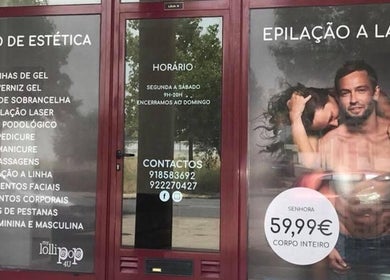 Fachada do centro de estética Maye Miranda - Cantanhede em Cantanhede, Coimbra, PT, com serviços descritos na porta.