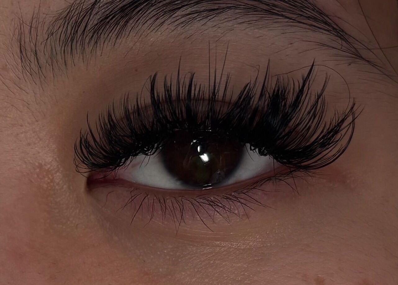 Close-up of eye with thick lashes at Winks and Minks, Elkhart, Indiana, US.