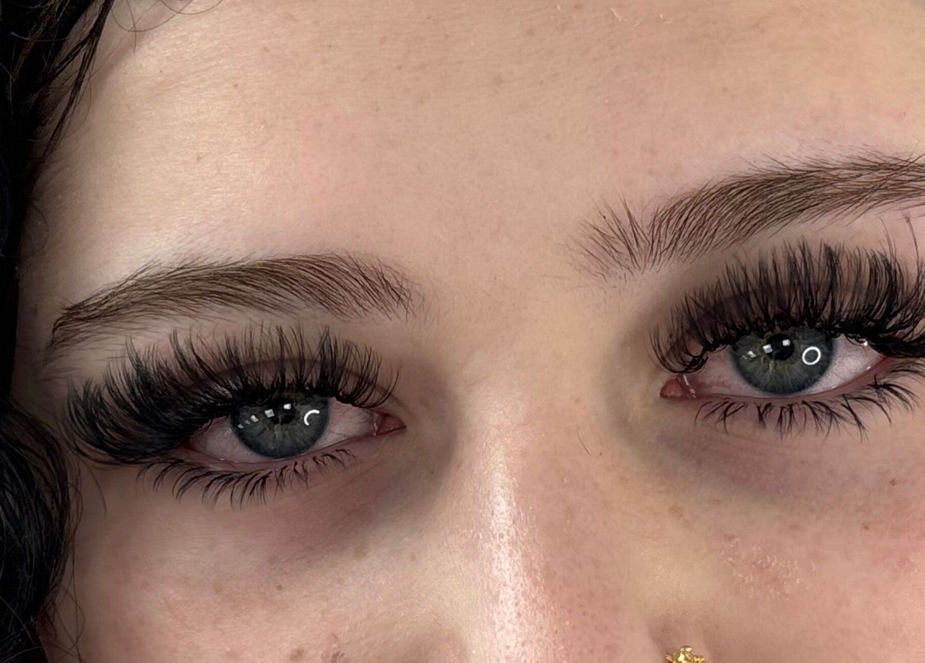 Close-up of eyelash extensions at Winks and Minks, Elkhart, Indiana, US enhancing natural beauty.