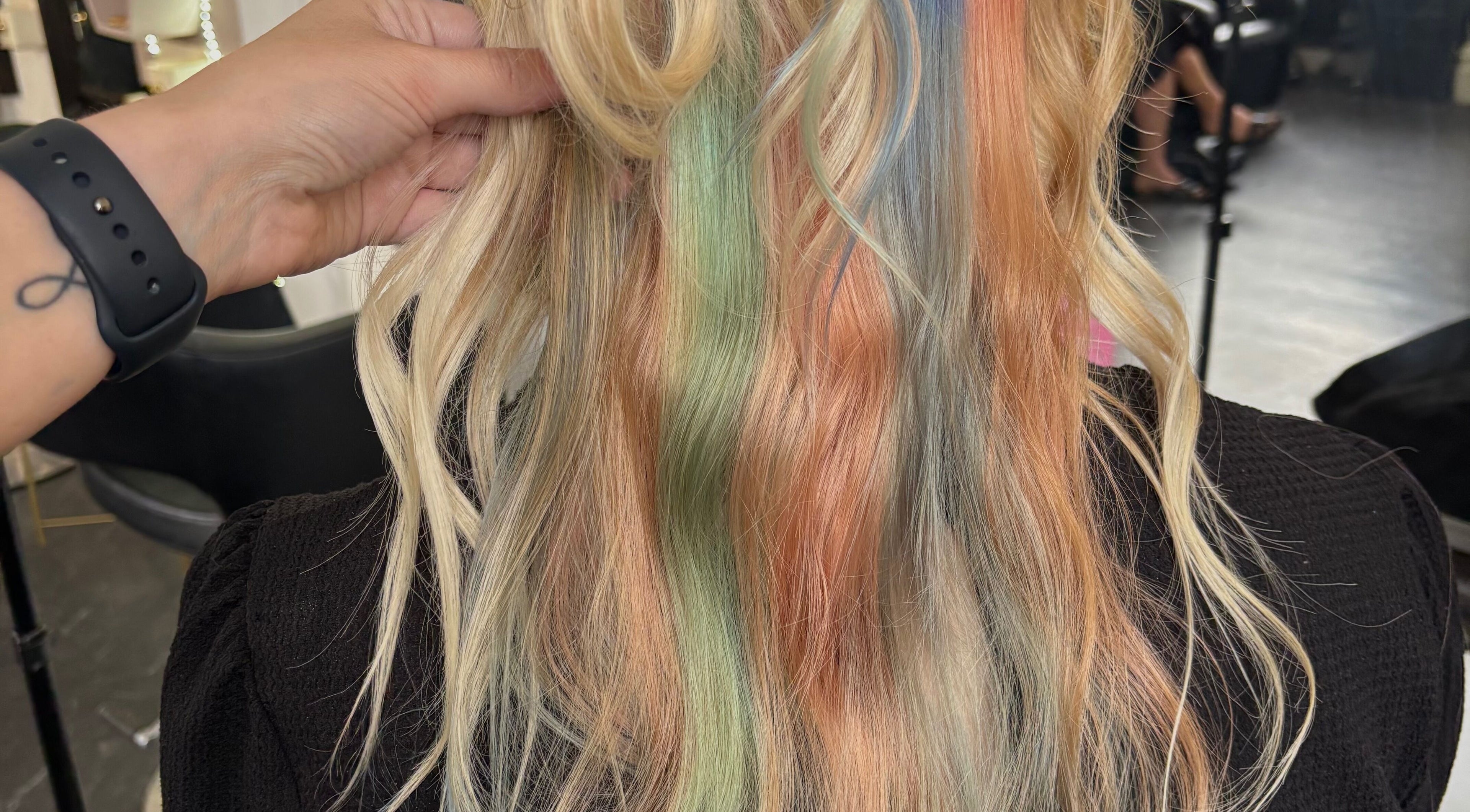 Colorful hair transformation at Hair by Lottie in Weston-super-Mare, England, GB.