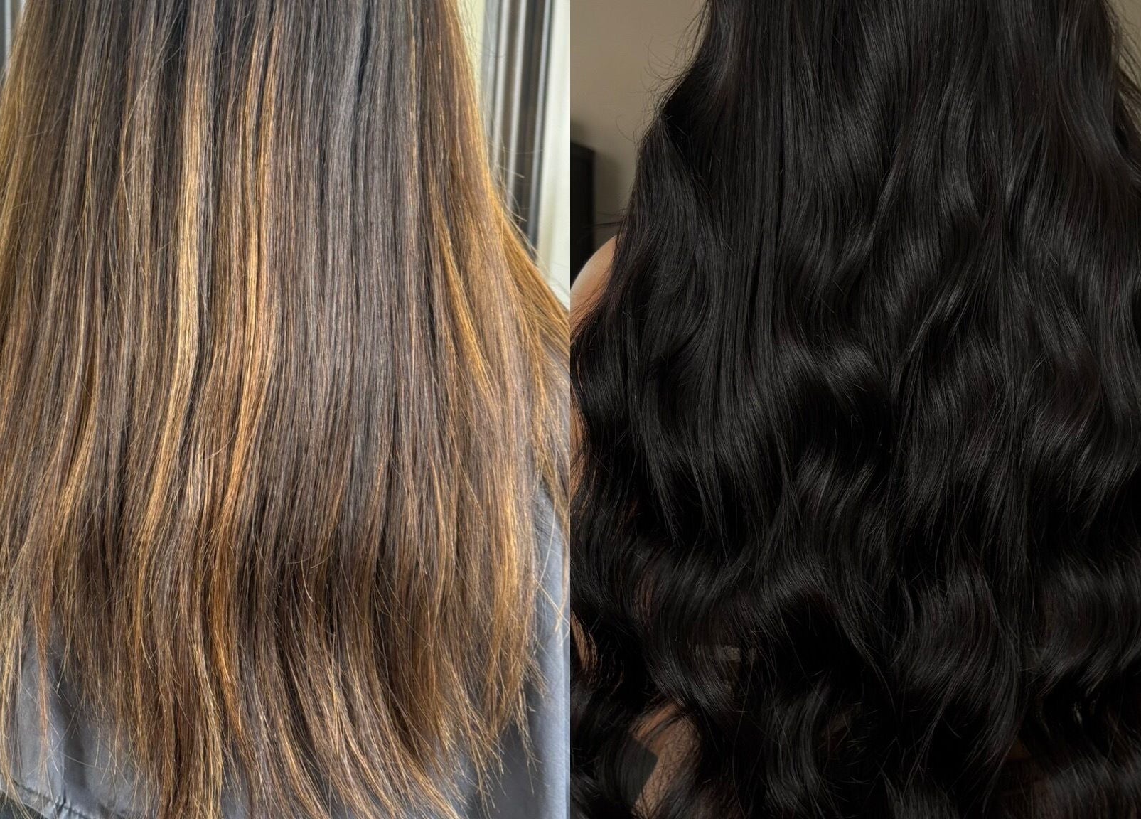 A stunning hair transformation at Hair by Lottie, Weston-super-Mare, England, GB. From blonde to glossy black waves.