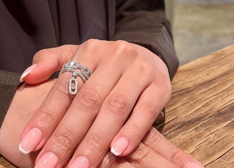 Beautiful, polished nails with rings at Yoush Spa, Riyadh, Riyadh Province, SA.