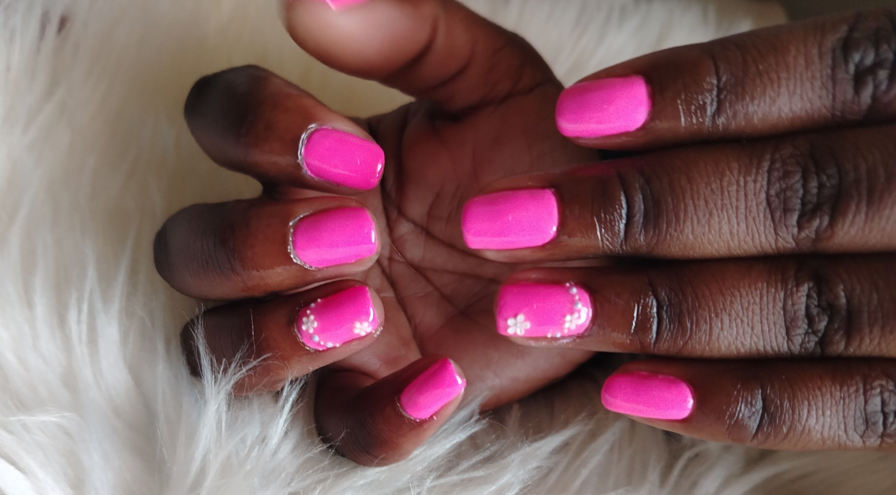 Close-up of pink beauty nail art at GlamourByRato, Maruping, Northern Cape, ZA.