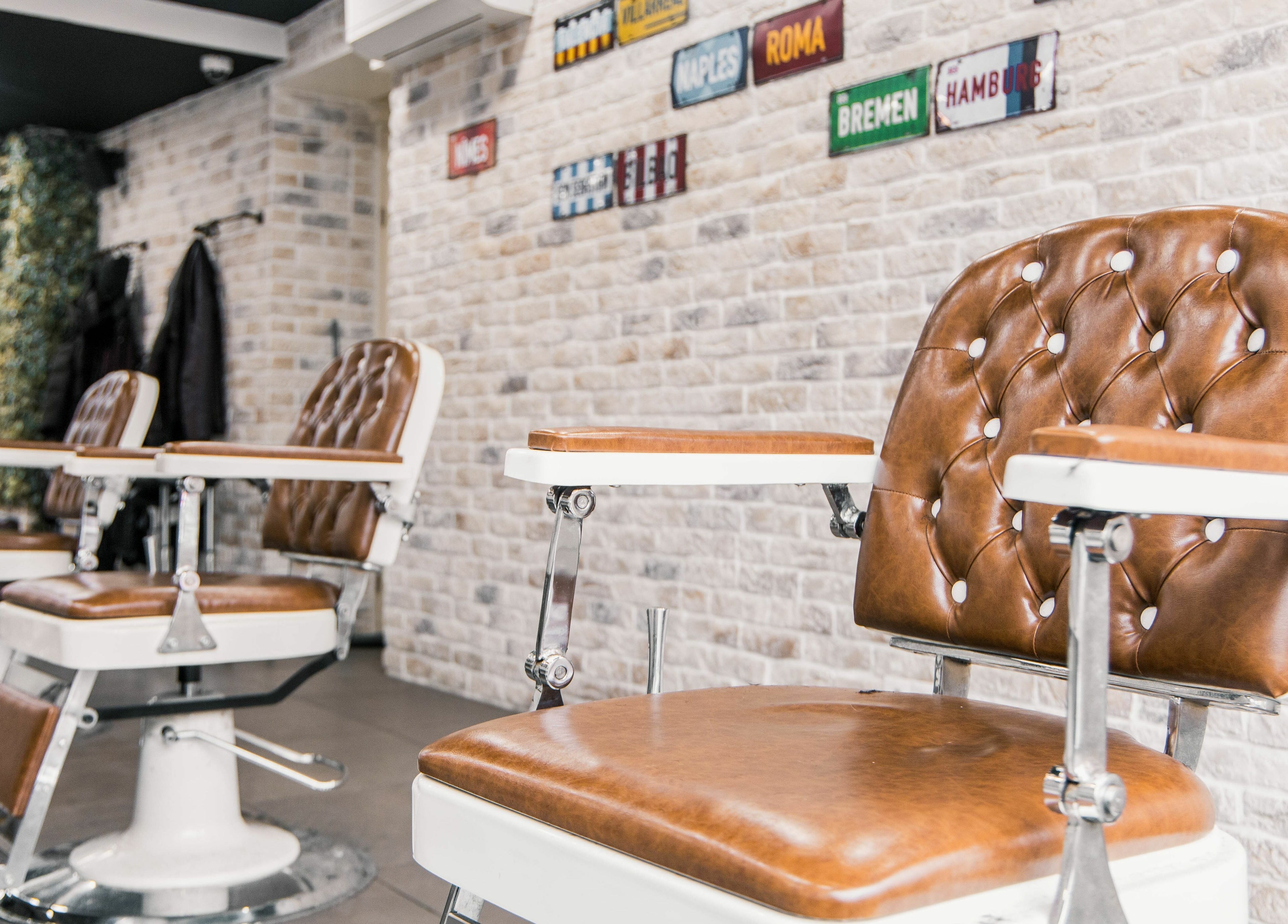 Classic barber chairs at Strak Strak - Barbershop in Rotterdam, South Holland, NL.