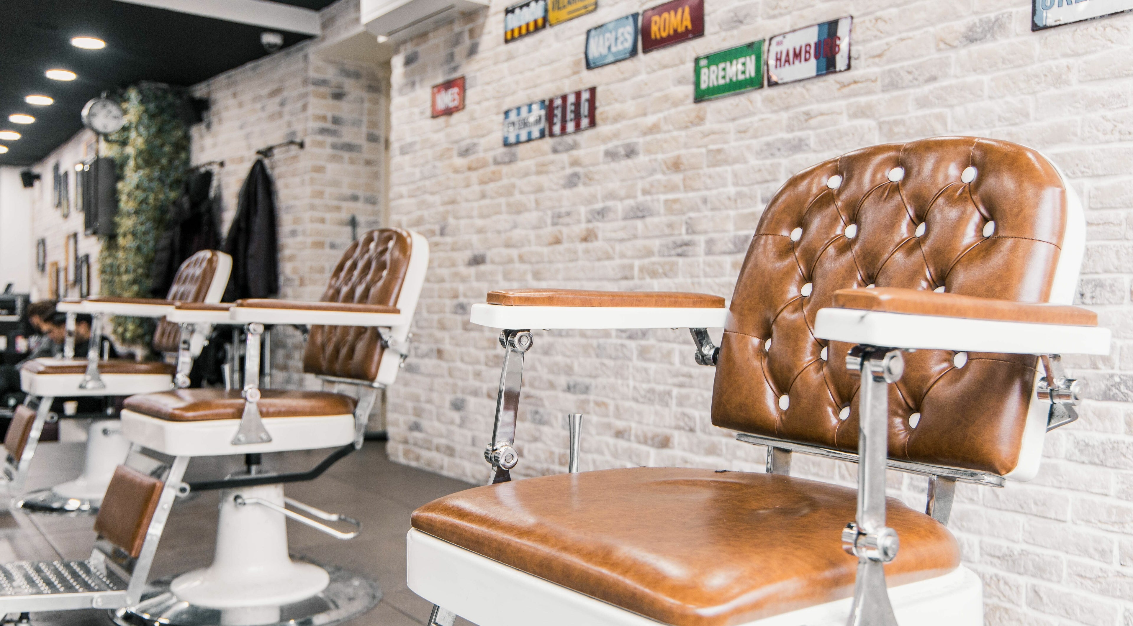 Classic barber chairs at Strak Strak - Barbershop in Rotterdam, South Holland, NL.