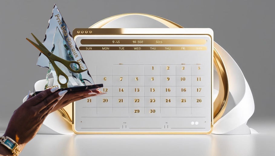 Prêmio em mãos na ANDRELIFAIFER, Viseu, Portugal, PT, com calendário dourado ao fundo.